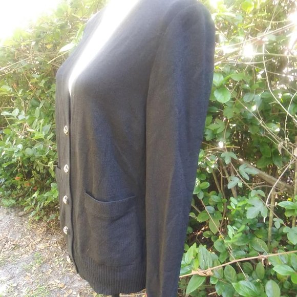 St. John Caviar Wool Blend Cardigan Sweater Sz M - Picture 2 of 8